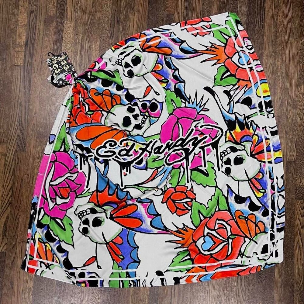 ed hardy multicolor rose skull scarf (NWT)